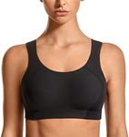 SYROKAN Women's Full Coverage High Impact Lightly Padded Support Wireless Shock Control Sports Bra Black 32E