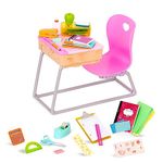 Our Generation – School Desk Set – Realistic Classroom Supplies – 18-inch Doll Accessories – Pretend Play – Toys For Kids Ages 3 & Up – Flying Colors