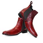 PeppeShoes Modello Machette - EU 44 - US 11 - UK 10-29 cm - Handmade Italian Leather Mens Color Red Ankle Chelsea Boots - Cowhide Embossed Leather - Slip-On