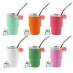 6 Packs Mini Tumbler Shot Glass with Straw, XIAOCHUAN Double Wall Metal Cute Shot Glasses with Lids for Party, Bar, Car, 3oz Stainless Steel Vacuum Insulated Cups