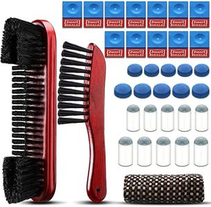 7 Set Billiards Pool Table Brush for Cleaning Pool Table Cleaner Felt Brush Kit Include Snooker Table, Rail Brush 2 Cue Shaft Cloth 12 Pool Cue Chalk Cube 20 Pool Cue Tip Replacement (Brown)