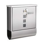 SONGMICS Silver GMB020S02 Wall Mounted Post Box with Lock with Cover, Viewing Windows, Name Slot, Newspaper Roller, Easy to Install, Silver