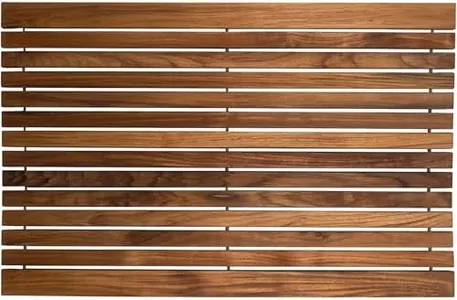 Nordic Style Teak Shower and Bath String Mat - Indoor and Outdoor Use - Non-Slip Wooden Platform for Sauna, Pool, Hot Tub Flooring Decor and Protector (31.4" x 19.6", Oiled Finish w/ Rubber Footing)