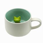 NOSCOMP 3D Animal Cup Coffee Mug Comes With A Cute Inside Creative Morning Mug Animal Cup For Hot&Cold Tea Milk Coffee Perfect For Kids Decorations Best Office Cup(Frog)(Ceramic) 400 ML