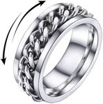 U7 Fidget Ring for Anxiety for Women Stainless Steel 7mm Thick Band Ring Cuban Link Chain Spinner Ring Size 6