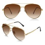 Aviator Sunglasses for Men and Women, Polarized Sun Glasses, Classic Pilot Sunglasses with Metal Frame and UV Protection (Gold/Gradual Brown)