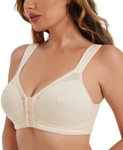 HACI Women's Front Closure Posture Bra Full Coverage Back Support Wireless Unpadded(Nude,36D)