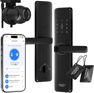Smart Mortise Lock with WiFi Camera, Installation Kit - Digital Keyless Entry Door Lock Deadbolt with Handle Set - Card, Keypad, Fingerprint, Passcode - Electronic Smart Door Locks for Front Door