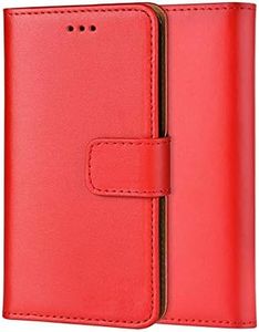 ameego Premium Genuine Real Leather Flip Wallet Magnetic Kickstand Slim Book Case Cover for Samsung Galaxy S4 Leather Wallet Book Flip Case Cover (Red)