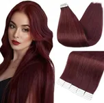 Full Shine Tape in Hair Extensions Real Human Hair Color 99J Red Wine Remy Hair Extensions Tape in 20 Inch Invisible Tape in Hair Extensions Human Hair 20PCS Tape in Extensions 50grams for Wedding