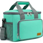 FlowFly Insulated Lunch Bag Adult Lunch Box Large Cooler Tote Bag with Top Handle for Men, Women, with Adjustable Strap,Front Pocket and Dual Large Mesh Side Pockets, Jade