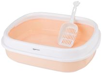 Amazon Basics Cat Litter Box Tray with Free Scooper | Semi Closed Design and Durable Quality | Suitable for All Adult Cats & Kittens, Pink