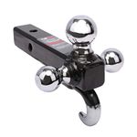 PEAKTOW PTT0062 Class III/IV 2 inches Trailer Hitch Triple Ball Mount with Hook, Hollow Shank Tow Hitch, Black & Chrome