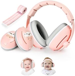 Bestbless Upgraded 2-in-1 Baby Ear Muffs Noise Protection, Adjustable Baby Headphones with Stretchy Band, For Baby & Toddler up to 4 Years, Baby Airplane Essentials/Outdoor (Pink)