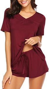 Avidlove Women's Shorts Pajama Set Short Sleeve Sleepwear Nightwear Pjs Dark Red M