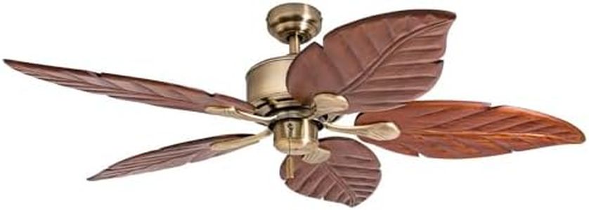 Honeywell Ceiling Fans Royal Palm, 52 Inch Tropical Indoor Ceiling Fan with No Light, Pull Chain, Three Mounting Options, Hand Carved Wooden Leaf Blades - 50502-01 (Bronze)