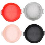 Air Fryer Silicone Pot, Reusable Air Fryer Silicone Insert Fit 6-8 QT Air Fryer, 2-Pack Square Silicone Air Fryer Liner, 8-Inch round Air Fryer Liner, Heat Resistant Food Safe (PINK+BLACK+RED+GREY) (PINK+BLACK+RED+GREY)