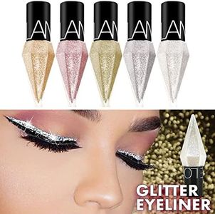 5 couleurs Liquid Glitter Shiny Eye Liners Cosmetics High Pigment Shimmer Sparkling Silver Metallic Eyeliner Coloré Nacré Long Lasting Eye Liners pour la fête de mariage Cosplay Maquillage des yeux