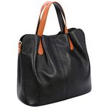 Heshe Womens Genuine Leather Tote Bag Top Handle Bags Shoulder Handbags Ladies Designer Purses Crossbody Bag, Black