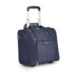 Amazon Basics Underseat Travel Luggage/Suitcase with Telescopic Handle and 2 in-line Skate Wheels - 35.5 cm, Navy Blue Quilted