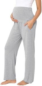 BRATUC Maternity Pants for Women Loose Pregnancy Pants Lounge Pajama Bottoms Soft Comfy Wide Leg Trousers with Pockets (Medium Grey)