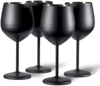 Oak & Steel - Set De Regalo De 4 Copas De Vino Negras - Copas De Fiesta De Acero Inoxidable Inastillables, 540ml