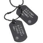 COOLSTEELANDBEYOND Black Satin Two-Pieces Mens Military Army Dog Tag Pendant Necklace with 28 inches Ball Chain(CA)