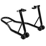 TANGZON Motorcycle Rear Paddock Stand, Adjustable 14-20cm Width Motorbike Rear Wheel Lift with 4 Wheels & Anti-Slip Pads, Heavy Duty Metal Sport Bikes Stand for Garage Repair Shop (Black)