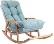 Craft Collection Wooden Rocking Chair/Colonial and Traditional Rocking Armchair/Modern Appearance Chairs/Balcony/Super Comfortable Cushion(Sea Green)