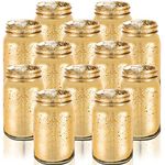 12 Pcs Mason Jars Mercury Painted Mason Jars Wide Decorative Jar for DIY Home Table Centerpiece Decoration Birthday Housewarming Party Wedding Favor (Gold)