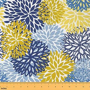 Flower Fabric by The Yard Bohemian Style Upholstery Fabric for Chairs Sofa DIY Projects Geometric Splicing Pattern Decorative Waterproof Outdoor Fabric,1 Yard,Blue Yellow