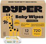 DYPER - 99% Water Based Baby Wipes 100% Made from Plant-Based* & Skin-Friendly Ingredients for Sensitive Skin, Fragrance & Plastic-Free - Unscented, Pack of 12 (720 Count)