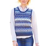 Pachamama Women Wool Tank Top Handknitted Fair Isle Natural Colours Handmade Extra Warm Sleeveless Jumper Fair Trade (Lg UK 16-18, Denim)