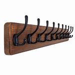 SKOLOOFarmhouse Style Wall Mounted Coat Rack, Pine Solid Wood Coat Hook Hanger - 10 Hooks for Hanging Clothes Robes Towels Coats