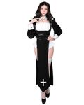 NSPSTT Nun Costume Sexy Cosplay Outfits for Women Halloween Costume Adult Nun Halloween Costume Fancy Dress for Adults The Nun Costume with Nun Headpiece, XS/S