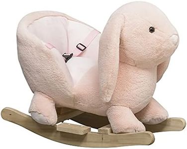 Qaba Rabbit Wooden Rocking Horse with Simulated Sound, Wooden Base, Seat Belt, Plush Stuffed Rocking Chair for Baby, Toddler, 18-36 Months, Pink