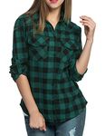 Jhsnjnr Women's Plaid Long Sleeve Blouse Rolled Up Shirts Boyfriend Button Tunic Tops Green