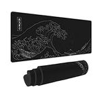 Extended Large Anime Black Mouse Pad The Great Wave off Kanagawa Painting Big Gaming Mouse Mat XXL Non-Slip Water-Resistant Rubber Base Computer Keyboard Mat Full Desk Mousepad 3D Pattern Keyboard Mat