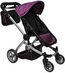 Mommy & Me Babyboo Foldable Doll Stroller with Swiveling Wheels, Doll Pram with Basket, Convertible Seat, Adjustable Handle and Free Carriage Bag - Purple Black