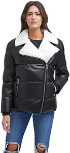 Levi's Women's Breanna Puffer Jacket (Standard and Plus Sizes), Black Faux Fur Trimmed Moto, Small