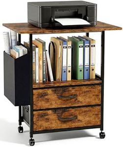 Faesun File Cabinet for Home Office, 22'' Large Rolling Filing Cabinet with 2 Fabric Drawers, Printer Stand with Storage, Small Space Printer Table with Side Pocket & Dividers, Rustic Brown