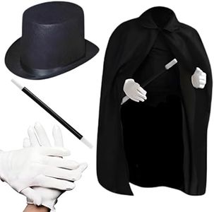 Kids Magician Costume Toy Kit Set for Boy and Girls with Top Hat, Cape, Magic Wand, and White Gloves for Magic Tricks Show and Halloween Costume | Great Gifts For Toddler and 6-8 9-12 year old Kids
