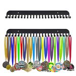 YRHSPORT Gymnastic Medal Holder Hanger Display Rack, Medal and Ribbon Shelf, Medal Hanger Display with 22 Hooks (Black)