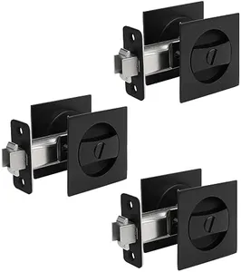 goldenwarm Pocket Door Lock, Matte Black Contemporary Privacy Square Pocket Door Hardware, Black Pocket Door Lock(3 Pack)