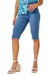 Roman Originals Knee Length Jeggings for Women Ladies Stretch Denim Shorts Jeans Cropped Trouser Capri Pants Summer Cotton Legging Pedal Pusher Legged Crop Spring Cutoff Work - Denim - Size 10