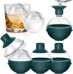 Large Ice Cube Moulds, 4 Pack Silicone Sphere Ice Ball Maker with 2-in-1 Funnel Lid, Reusable Round Ice Cube Moulds Easy to Pop Out, Prefect for Whiskey, Cocktails, Bourbon (Green)