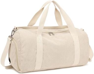 Duffle Bag for Gym Sports Women Girls Workout Travel Bag Weekender with Shoe Compartment and Wet Pocket, Corduroy-beige, Wet Pocket, Shoe Compartment