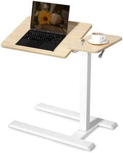 SIHOO D01 Medical Adjustable Tilt Overbed Bedside Table with Wheels Pneumatic Mobile Standing Desk Laptop Desk Rolling Computer Cart Movable Bed Desk Hospital Home Use （White Oak）
