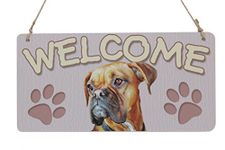 Dog Breed Sign Boxer Welcome Sign Plaque with Two Dog Footprints (5" x 10")