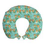 Ambesonne Underwater Travel Pillow Neck Rest, Underwater World Little Mermaid Girls Friends Seahorse Fish Shells, Memory Foam Traveling Accessory for Airplane and Car, 12", Teal Orange